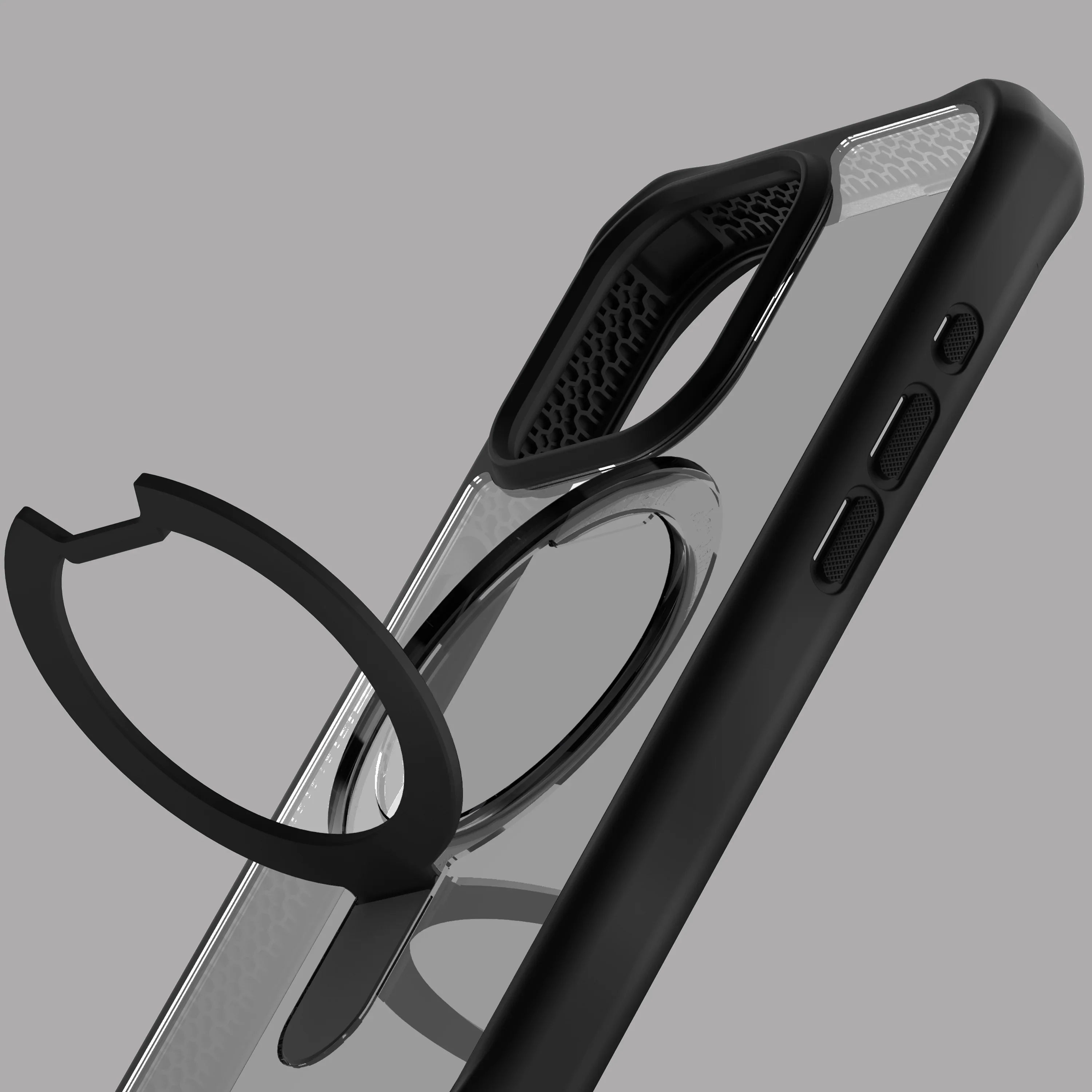 Itskins Hybrid Stand iPhone 15 Pro Max Magsafe Case - Black And Transparent - Tashqila Itskins Hybrid Stand iPhone 15 Pro Max Magsafe Case - Black And Transparent - Tashqila